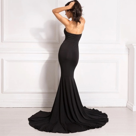 NEW Formal Black Strapless High Slit Evening Gown - Picture 5 of 8